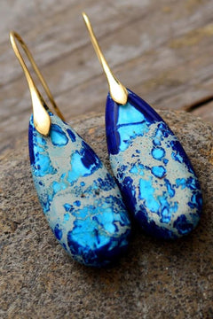 Elegant Teardrop Natural Stone Earrings - Handmade