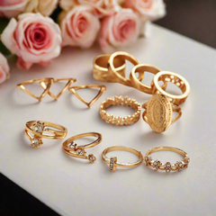 13 Piece Medallion Ring Set With Austrian Crystals 18K Gold Plated Ring ITALY Design